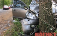 Под Киевом внедорожник протаранил легковушку и врезался в дерево (ВИДЕО)