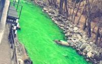 Река в Испании окрасилась в ярко-зеленый цвет