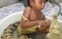 Девочка забралась в ванну с крокодилом и почистила ему зубы