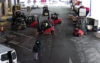 В Чехии кладовщики поймали воров с помощью трех погрузчиков (видео)