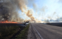 Движение по трассе перекрыто из-за пожара (видео)