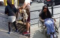 Попрошайка в инвалидном кресле оказалась очень даже ходячей