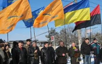Украинские националисты в Киеве разбили бюст Сталина и устроили «ролевые игры» под милицией